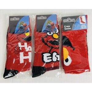 Sesame Street Elmo Men's Crew Socks Sock Size 9-13/10-12  Novelty Fun Lot /3 New
